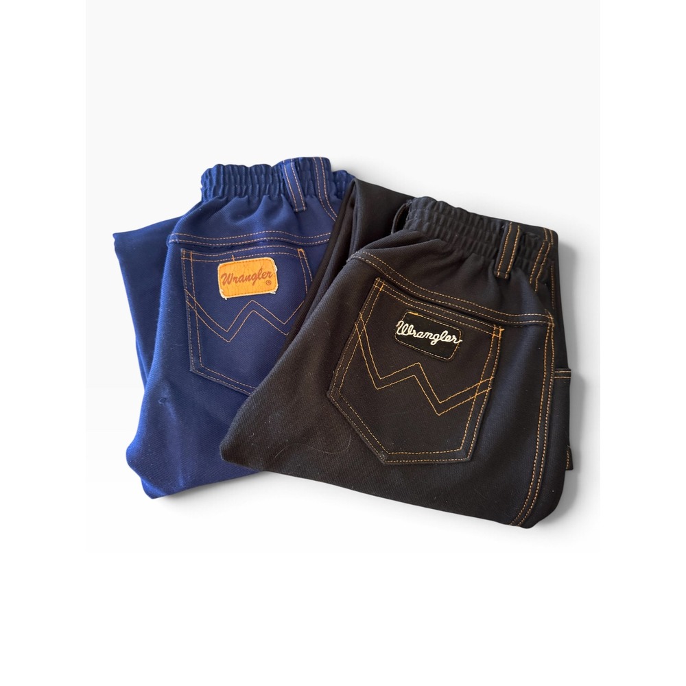 Vintage Wrangler Kids Polyester two Pants Navy Blue Black Elastic Waist 2 Pack